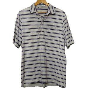 Criquet Polo Shirt Mens L  Gray Purple Striped Peruvian Pima Cotton Golf Preppy‎